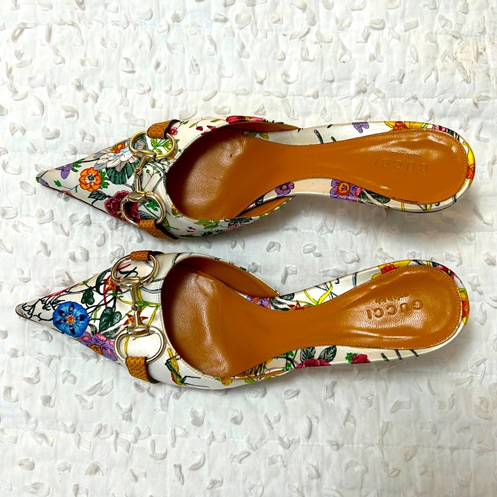 Gucci Horsebit Accent Satin Mules, Size 8